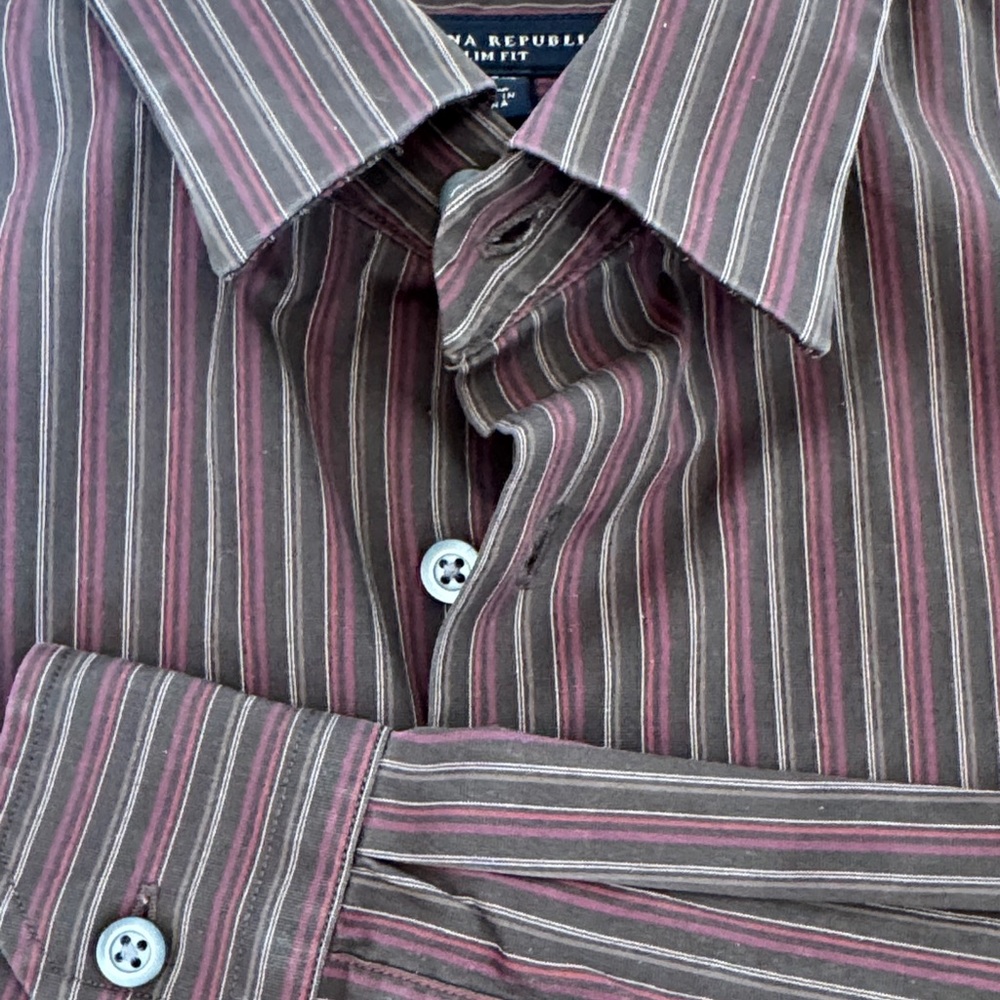 Banana Republic Men's Shirt - Pink and Brown Stripes